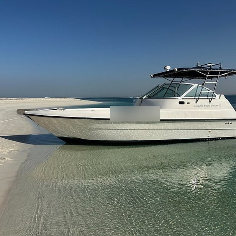 Captain Sam shallow-water boat beached on a sandbar