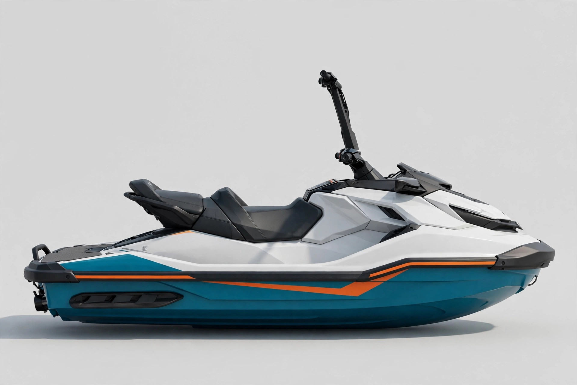 Yamaha JetBlaster jet ski side profile in white, teal and orange