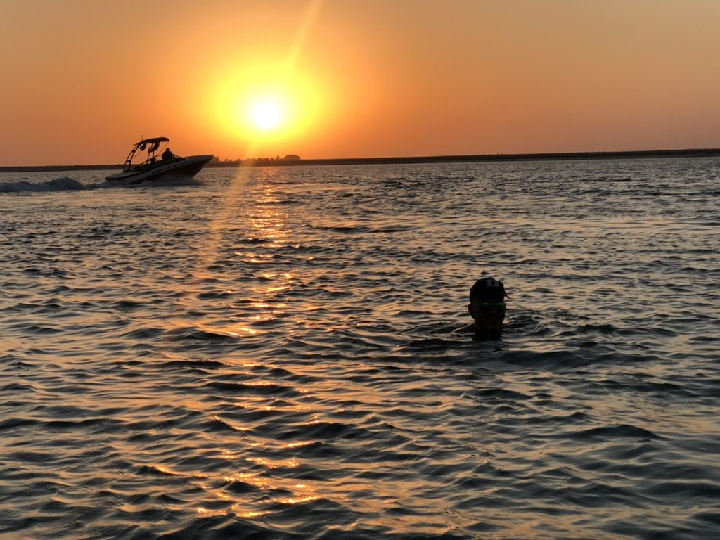 Sunset over the water on a ride home