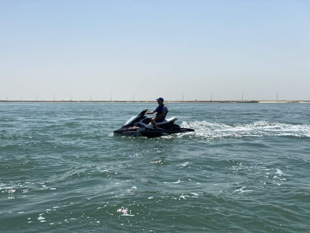 Rider on a dark jet ski