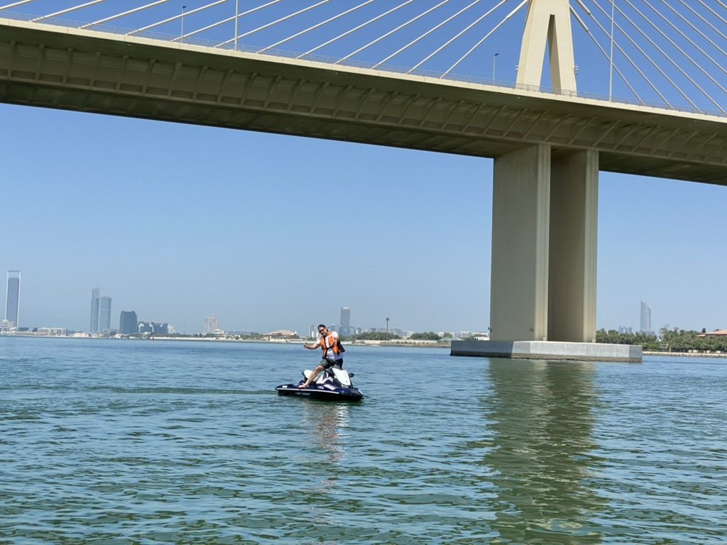 Guest rider by the bridge pylon